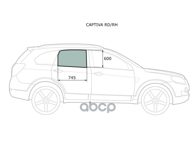 Стекло боковое опускное (Сзади/ Справа/ Цвет зеленый) Chevrolet Captiva 06-15 / Opel Antara 06-15 XYG арт. CAPTIVA RD/RH