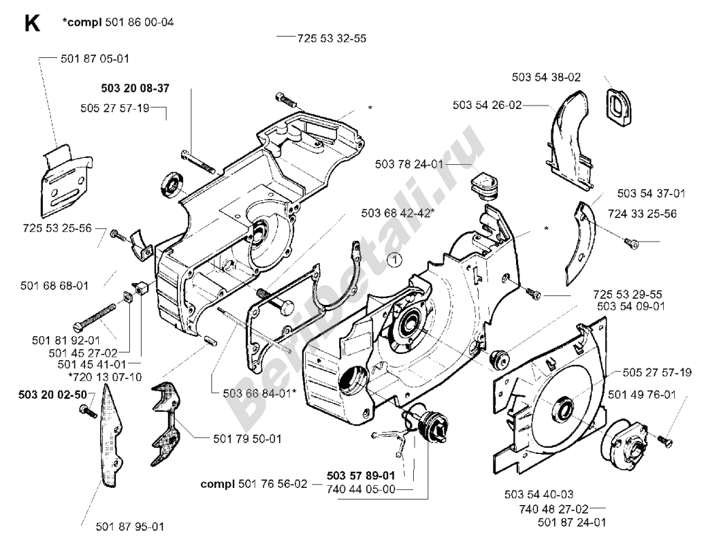 Схема сборки узла : Картер для бензопилы Husqvarna 262XP