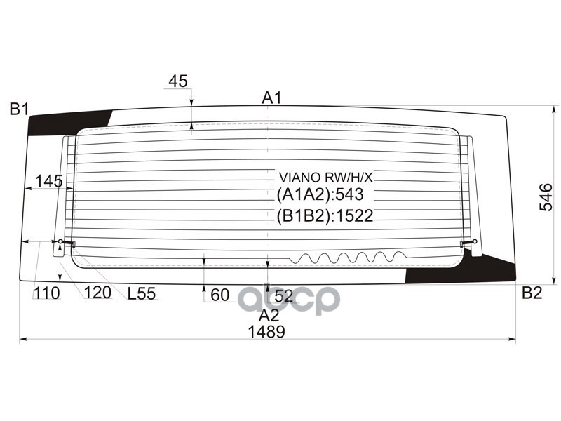 Стекло заднее (Цвет зеленый/ Обогрев) Mercedes-Benz Viano 03-10 / Vito 03-10 XYG арт. VIANO RW/H/X