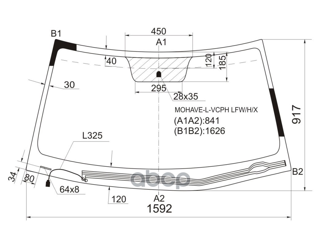 Стекло лобовое (Обогрев щеток) Kia Mohave 08-19 XYG арт. MOHAVE-L-VCPH LFW/H/X