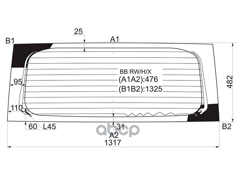 Стекло заднее (Цвет зеленый/ Обогрев) Great Wall Hover M2 13-14 / Scion xB 03-06 XYG арт. BB RW/H/X