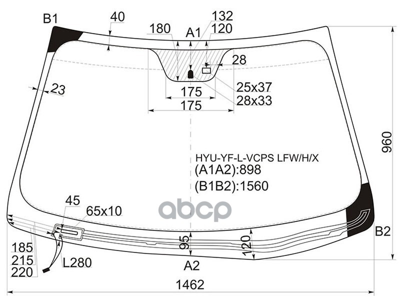 Стекло лобовое (Обогрев щеток/ Датчик дождя) Hyundai Sonata 09-14 XYG арт. HYU-YF-L-VCPS LFW/H/X