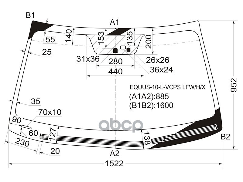 Стекло лобовое (Обогрев щеток/ Датчик дождя) Hyundai Equus 10-13 XYG арт. EQUUS-10-L-VCPS LFW/H/X