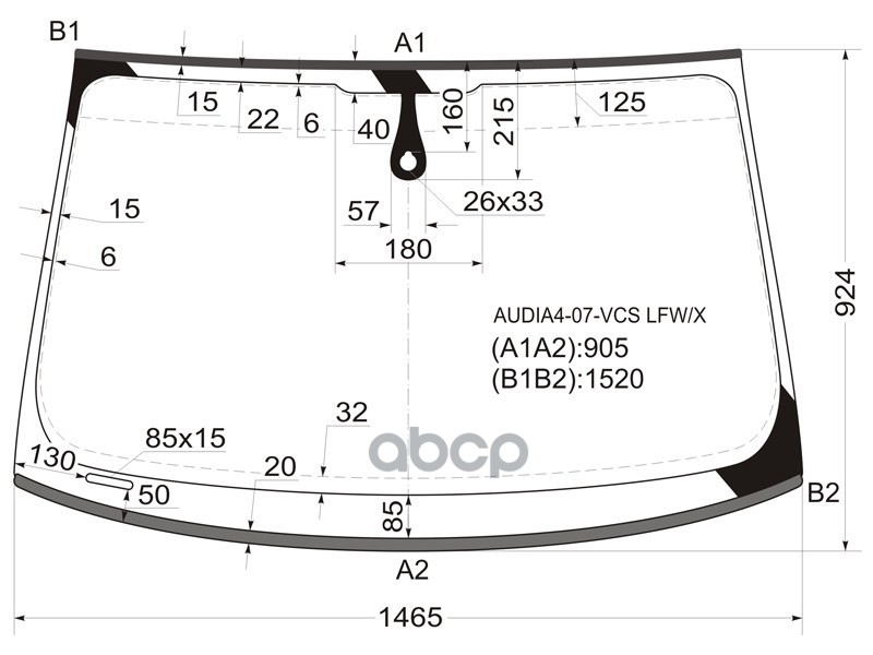 Стекло лобовое (Датчик дождя/ Молдинг) Audi A4 08-12 / S4 08-11 XYG арт. AUDIA4-07-VCS LFW/X