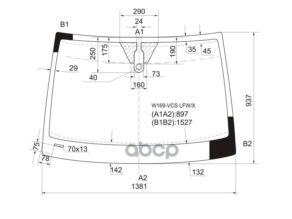 Стекло лобовое (Датчик дождя) Mercedes-Benz A-Class 04-12 / B-Class 05-12 XYG арт. W169-VCS LFW/X
