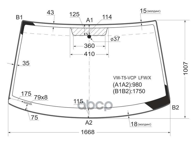 Стекло лобовое (Молдинг) Volkswagen Transporter 03-15 / Caravelle 03-15 XYG арт. VW-T5-VCP LFW/X