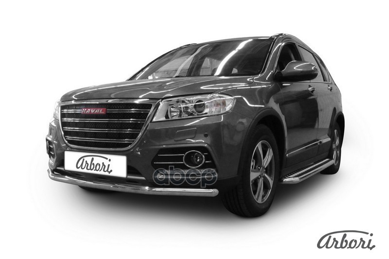 Защита переднего бампера d57 Arbori нерж. сталь для HAVAL H6 2014-нв / Хавал Н6