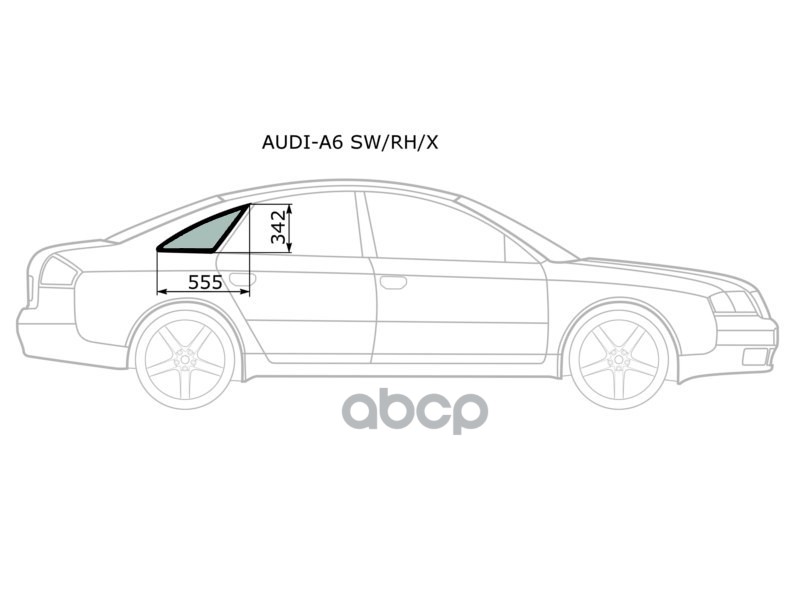 Стекло кузова боковое (не опускное) (Справа/ Цвет зеленый) Audi A6 97-05 / S6 99-04 XYG арт. AUDI-A6 SW/RH/X