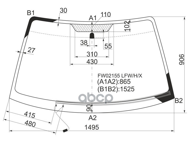 Стекло лобовое (Обогрев щеток) Subaru Legacy 98-03 / Outback 98-03 XYG арт. FW02155 LFW/H/X