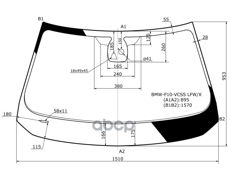 Стекло лобовое (Камера/ Датчик дождя) BMW 5-Series 09-13 XYG арт. BMW-F10-VCSS LFW/X