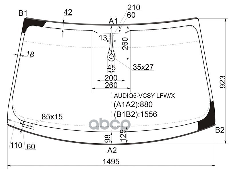Стекло лобовое (Датчик дождя/ Молдинг) Audi Q5 08-12 XYG арт. AUDIQ5-VCSY LFW/X