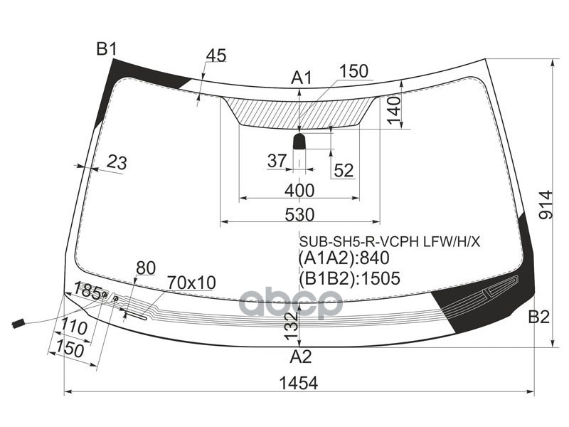 Стекло лобовое (Обогрев щеток) Subaru Forester 07-13 XYG арт. SUB-SH5-R-VCPH LFW/H/X