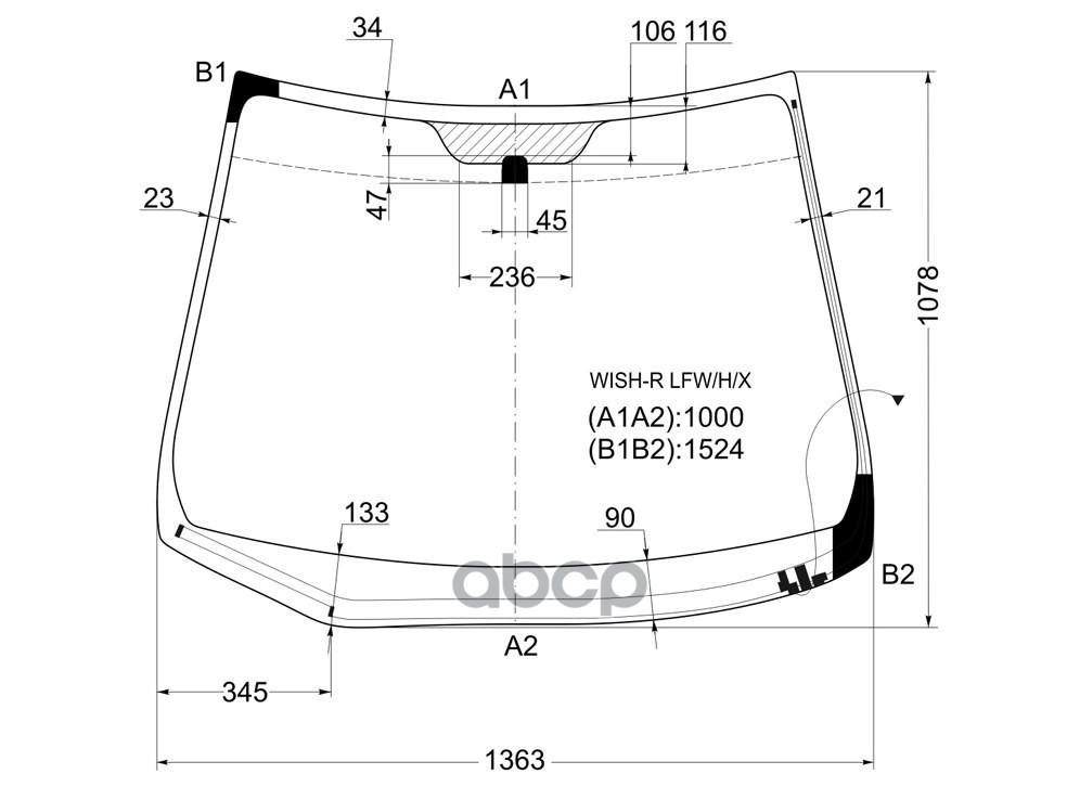 Стекло лобовое (Обогрев щеток) Toyota Wish 03-09 XYG арт. WISH-R LFW/H/X