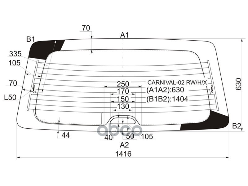 Стекло заднее (Цвет зеленый/ Обогрев) Kia Carnival 02-06 / Sedona 03-06 XYG арт. CARNIVAL-02 RW/H/X