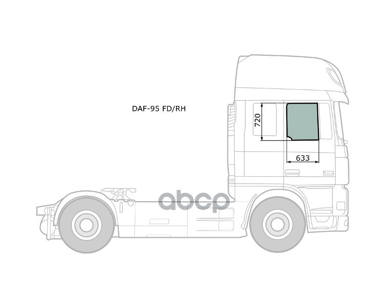 Стекло боковое опускное (Спереди/ Справа/ Цвет зеленый) Daf 95 88-08 / XF 06-12 XYG арт. DAF-95 FD/RH