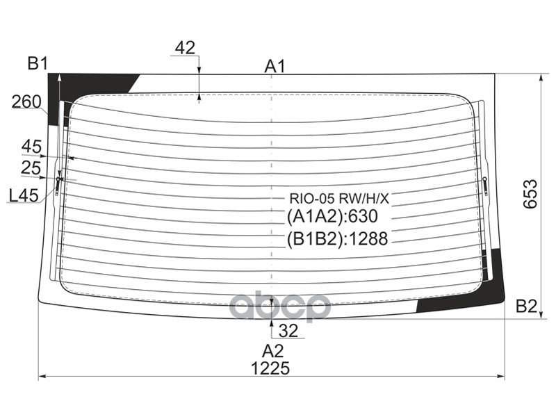 Стекло заднее (Цвет зеленый/ Обогрев/ 4D SED) Kia Rio 05-11 / Pride 05-09 XYG арт. RIO-05 RW/H/X