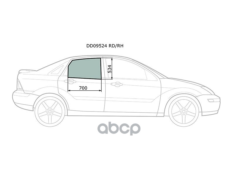 Стекло боковое опускное (Сзади/ Справа/ Цвет зеленый) Ford Focus 98-04 XYG арт. DD09524 RD/RH