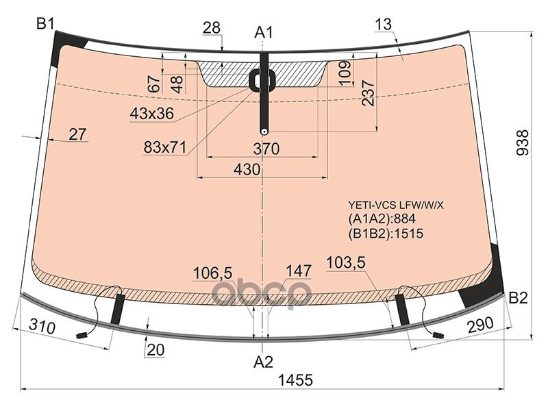 Стекло лобовое (Обогрев полный/ Датчик дождя/ Молдинг) Skoda Yeti 09-14 XYG арт. YETI-VCS LFW/W/X