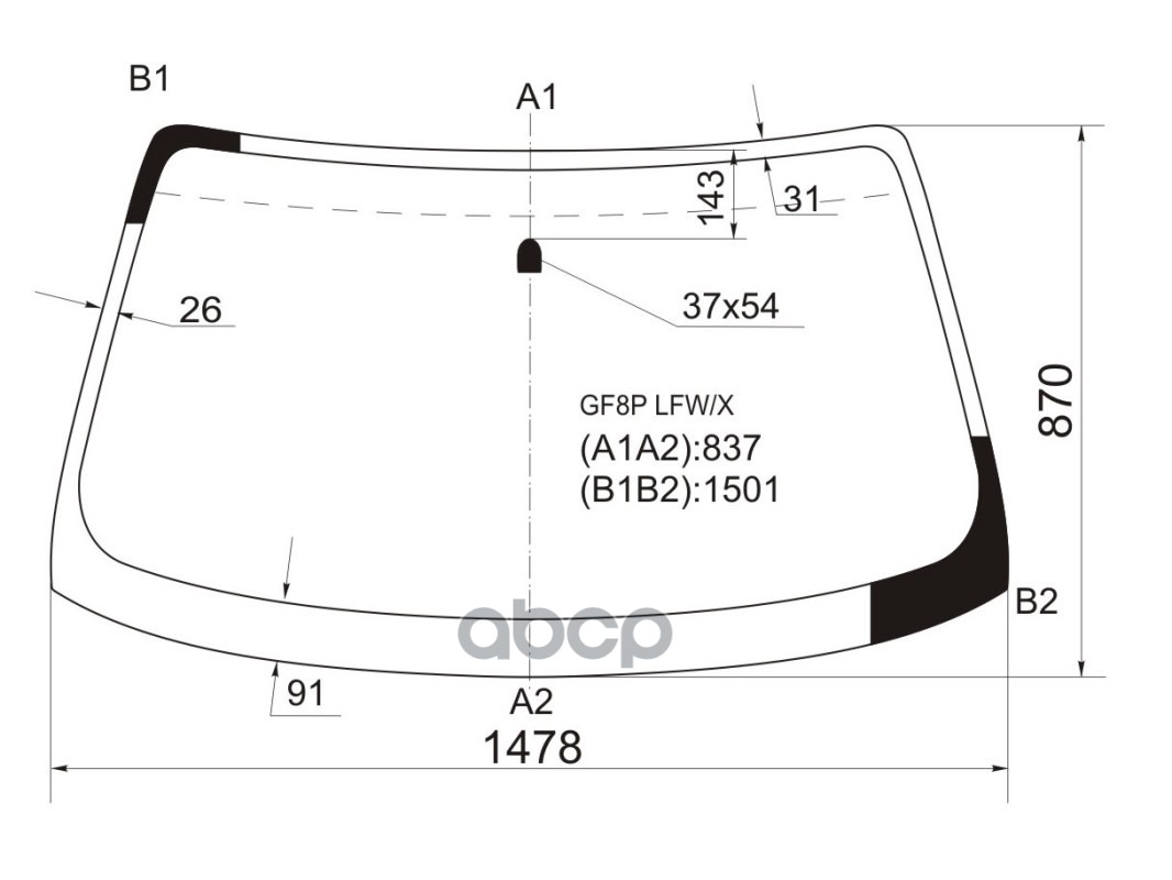 Стекло лобовое Mazda 626 97-02 / Capella 97-02 XYG арт. GF8P LFW/X