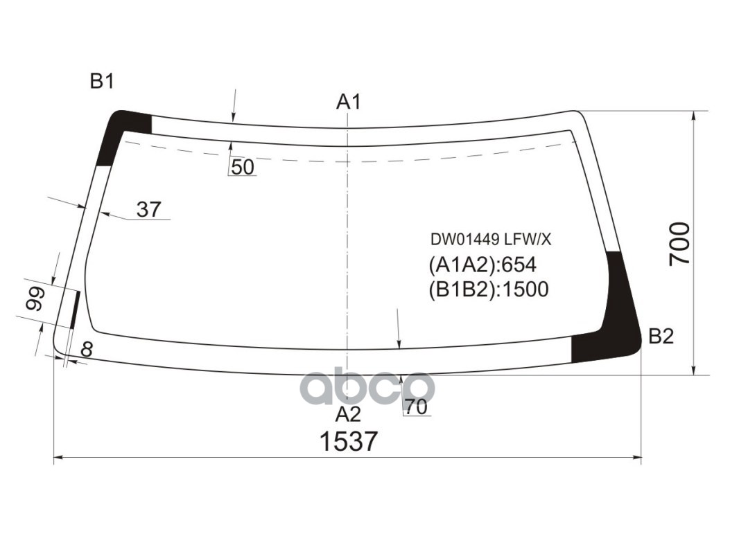 Стекло лобовое (Вертикальный VIN) Jeep Cherokee 01-07 / Liberty 01-07 XYG арт. DW01449 LFW/X
