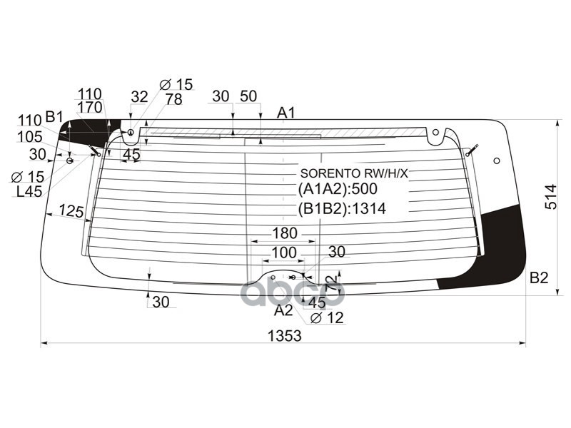 Стекло заднее (Цвет зеленый/ Обогрев) Kia Sorento 02-09 XYG арт. SORENTO RW/H/X