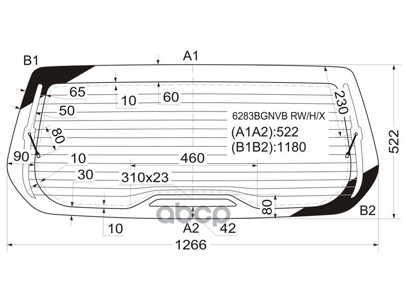 Стекло заднее (Цвет зеленый/ Обогрев) Opel Zafira 99-05 / Subaru Traviq 01-04 XYG арт. 6283BGNVB RW/H/X