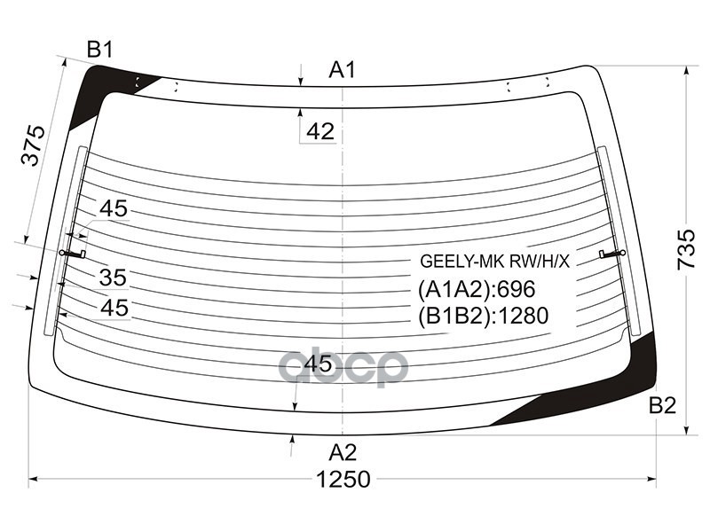 Стекло заднее (Цвет зеленый/ Обогрев) Geely MK 08-15 XYG арт. GEELY-MK RW/H/X
