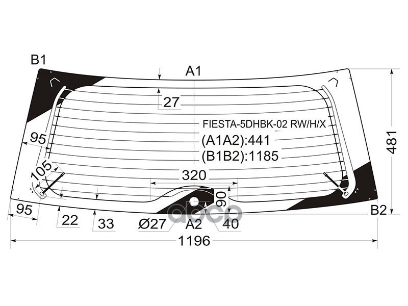 Стекло заднее (Цвет зеленый/ Обогрев) Ford Fiesta 02-08 XYG арт. FIESTA-5DHBK-02 RW/H/X