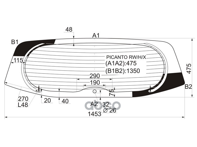 Стекло заднее (Цвет зеленый/ Обогрев) Kia Morning 08-09 / Picanto 03-11 XYG арт. PICANTO RW/H/X