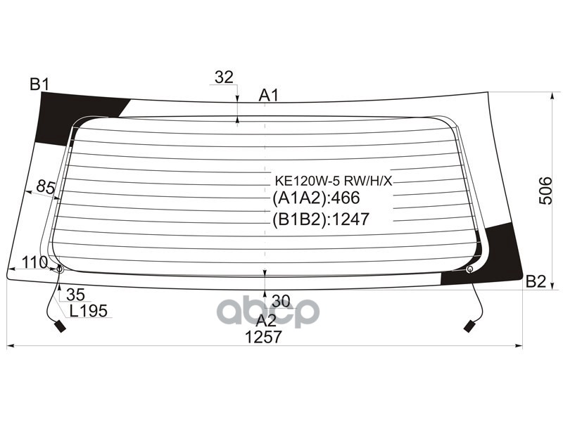 Стекло заднее (Цвет зеленый/ Обогрев/ 5D WGN) Toyota Corolla (E120) 00-07 / Corolla Fielder 00-06 XYG арт. KE120W-5 RW/H/X