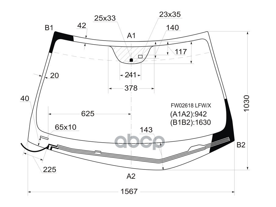 Стекло лобовое (Обогрев щеток/ Датчик дождя) Hyundai Azera 05-11 / Grandeur 05-11 XYG арт. FW02618 LFW/H/X