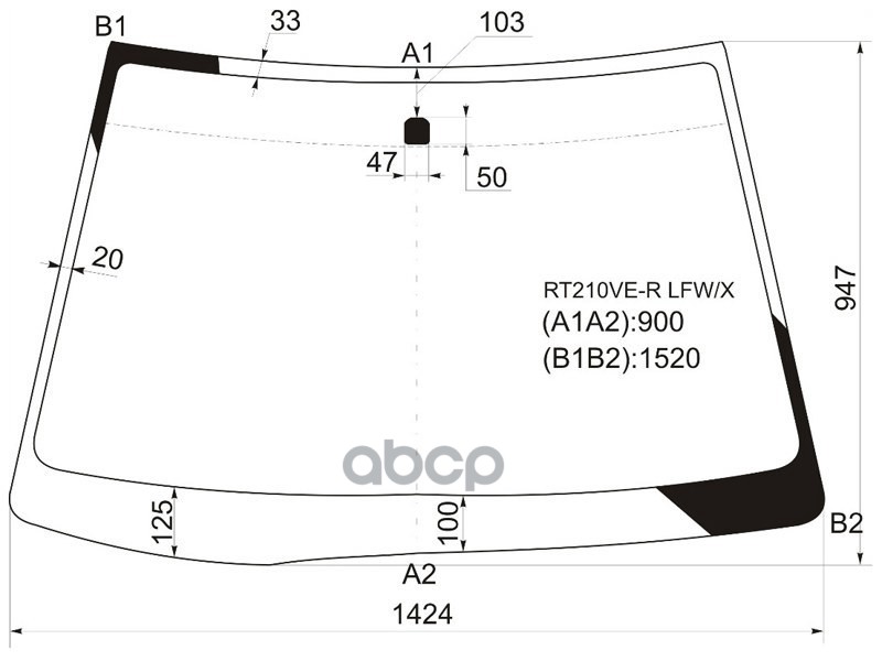 Стекло лобовое Toyota Caldina (T240) 02-07 XYG арт. RT210VE-R LFW/X