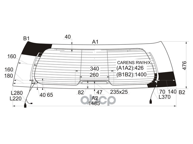 Стекло заднее (Цвет зеленый/ Обогрев) Kia Carens 99-06 XYG арт. CARENS RW/H/X