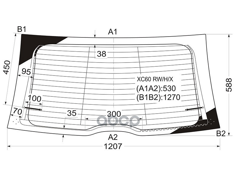 Стекло заднее (Цвет зеленый/ Обогрев) Volvo XC60 08-17 XYG арт. XC60 RW/H/X