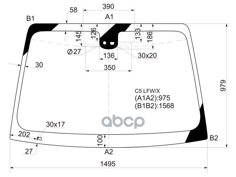 Стекло лобовое (Датчик дождя) Citroen C5 01-04 XYG арт. C5 LFW/X