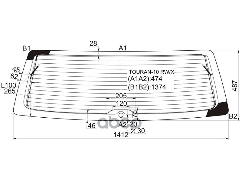 Стекло заднее (Цвет зеленый/ Обогрев) Volkswagen Touran 10-15 XYG арт. TOURAN-10 RW/X