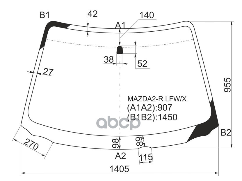Стекло лобовое Mazda Demio 02-07 XYG арт. MAZDA2-R LFW/X