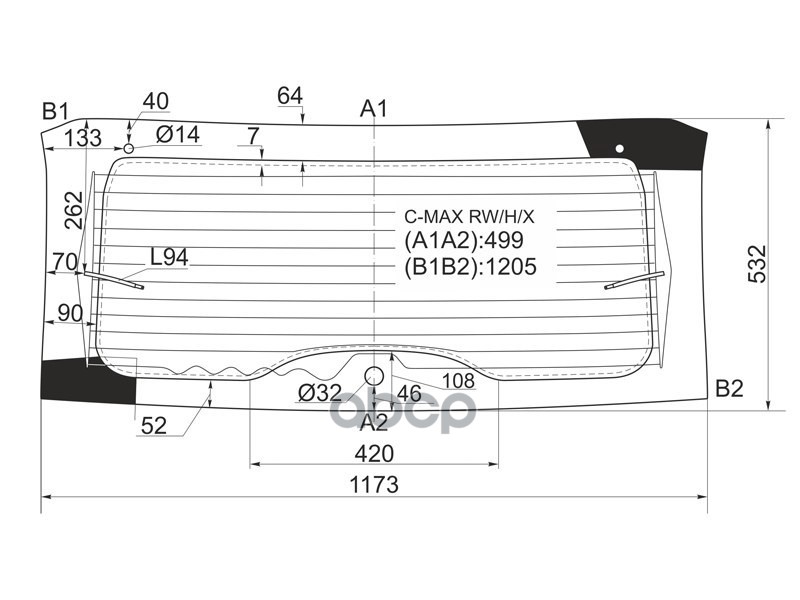 Стекло заднее (Цвет зеленый/ Обогрев) Ford C-MAX 03-10 XYG арт. C-MAX RW/H/X