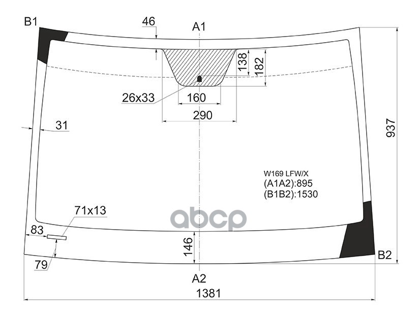 Стекло лобовое Mercedes-Benz A-Class 04-12 / B-Class 05-12 XYG арт. W169 LFW/X