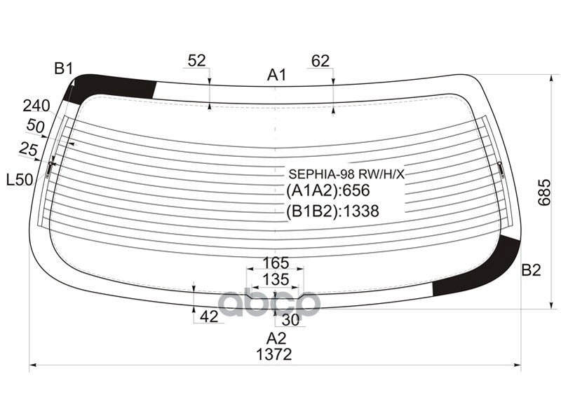 Стекло заднее (Цвет зеленый/ Обогрев) Kia Spectra 00-11 / Sephia 98-04 XYG арт. SEPHIA-98 RW/H/X