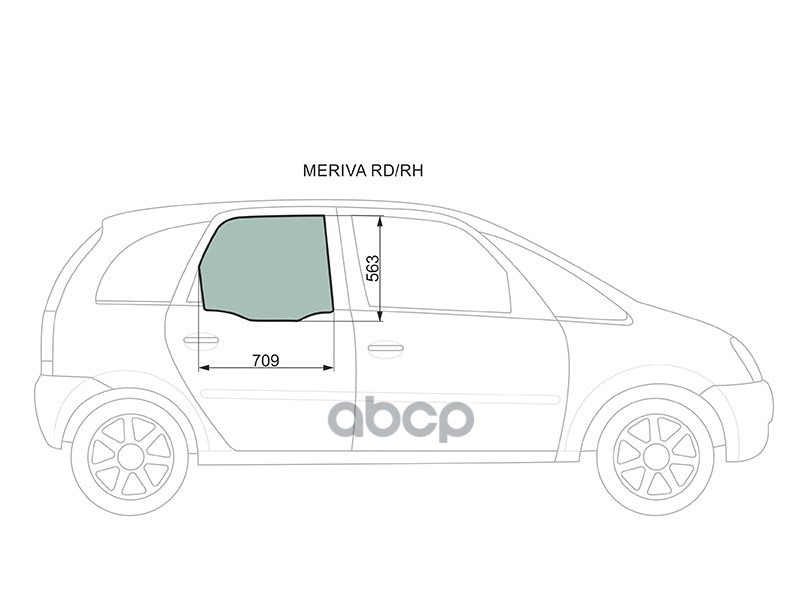 Стекло боковое опускное (Сзади/ Справа/ Цвет зеленый) Chevrolet Meriva 04-12 / Opel Meriva 03-10 XYG арт. MERIVA RD/RH