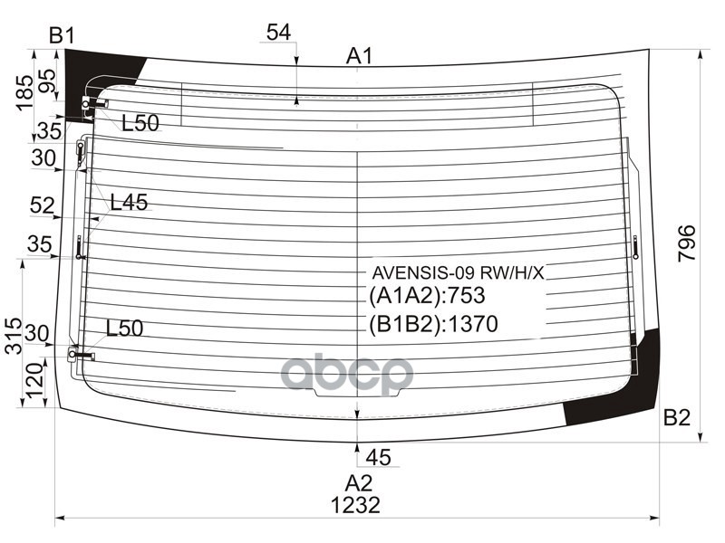 Стекло заднее (Цвет зеленый/ Обогрев/ Антенна) Toyota Avensis (T270) 08-18 XYG арт. AVENSIS-09 RW/H/X