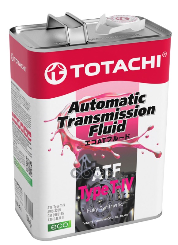 Totachi Atf Type T-Iv (4L) Жидкость Гидравл.! Синт Toyota Type T-Iv, Jws 3309, Dexron Ii TOTACHI арт. 20204