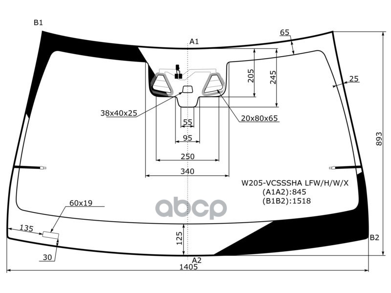 Стекло лобовое (Антенна/ Две камеры/ Датчик дождя) Mercedes-Benz C-Class 13-21 XYG арт. W205-VCSSSHA LFW/H/W/X