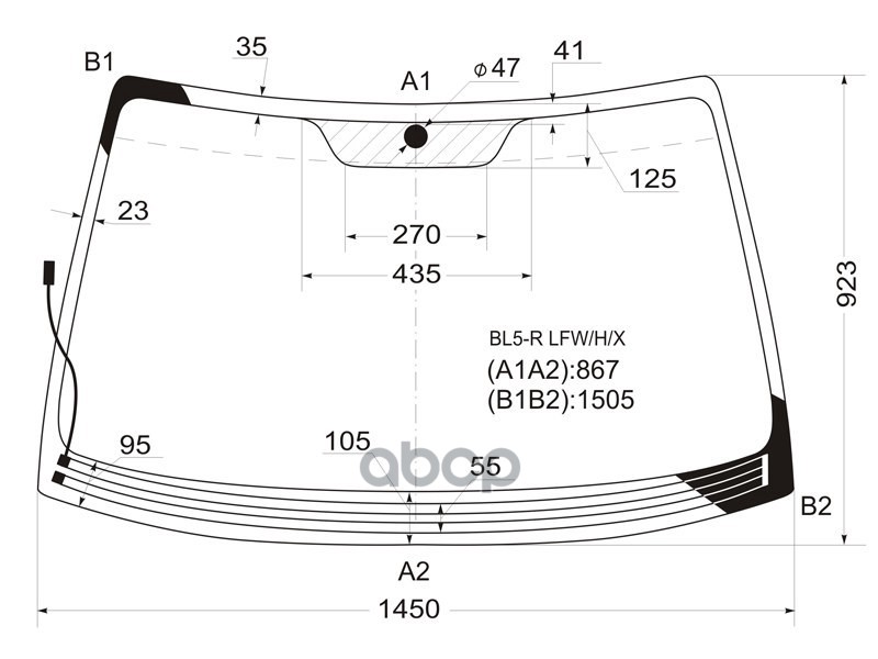 Стекло лобовое (Обогрев щеток) Subaru Legacy 03-09 / Legacy B4 03-09 XYG арт. BL5-R LFW/H/X