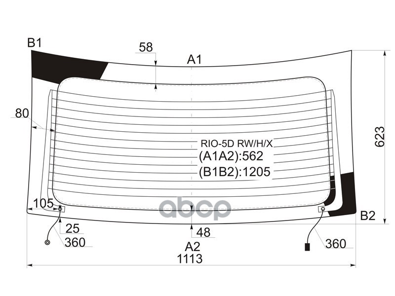 Стекло заднее (Цвет зеленый/ Обогрев) Kia Rio 00-05 XYG арт. RIO-5D RW/H/X