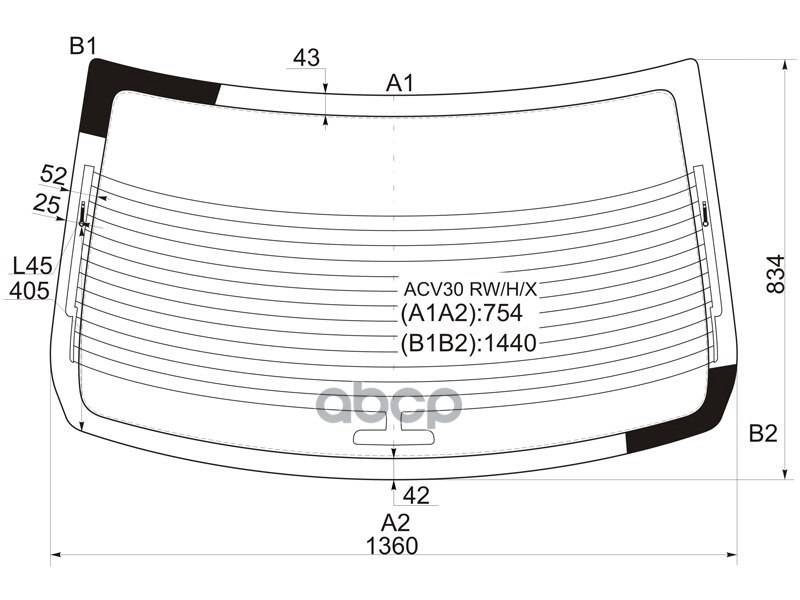 Стекло заднее (Цвет зеленый/ Обогрев/ Антенна) Toyota Camry (XV30) 01-06 / Camry UAE/USA 01-06 XYG арт. ACV30 RW/H/X
