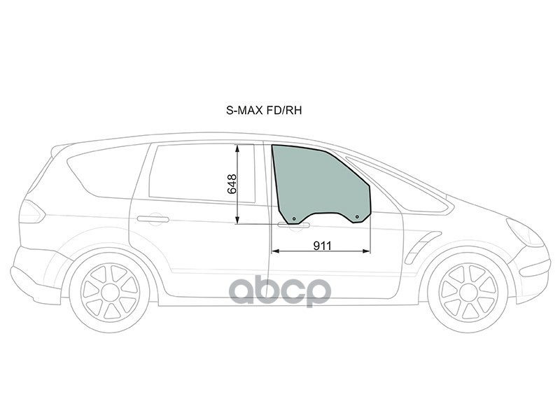 Стекло боковое опускное (Спереди/ Справа/ Цвет зеленый) Ford S-MAX 06-15 XYG арт. S-MAX FD/RH
