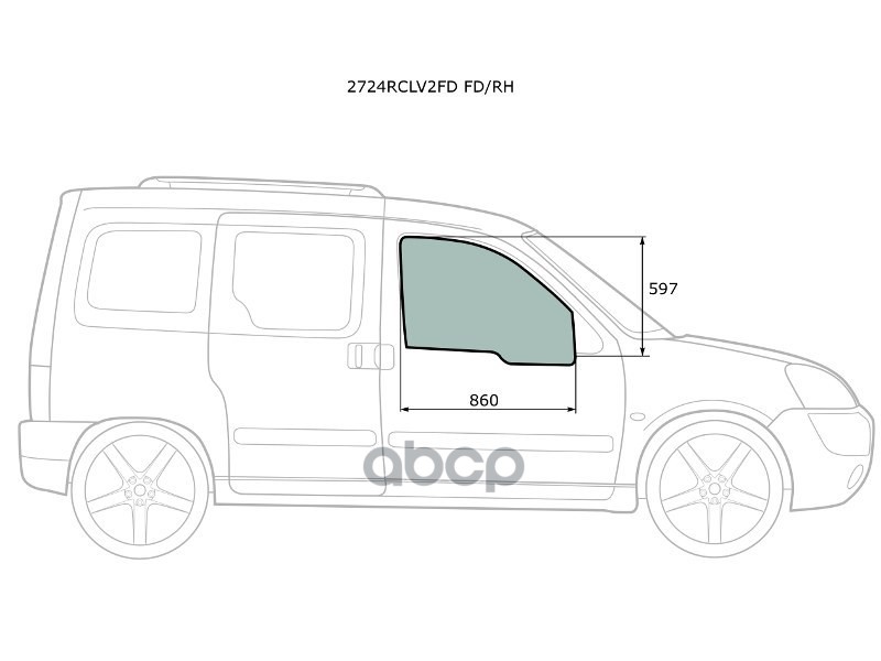Стекло боковое опускное (Спереди/ Справа/ Цвет зеленый) Citroen Berlingo 96-12 / Peugeot Partner 96- XYG арт. 2724RCLV2FD FD/RH