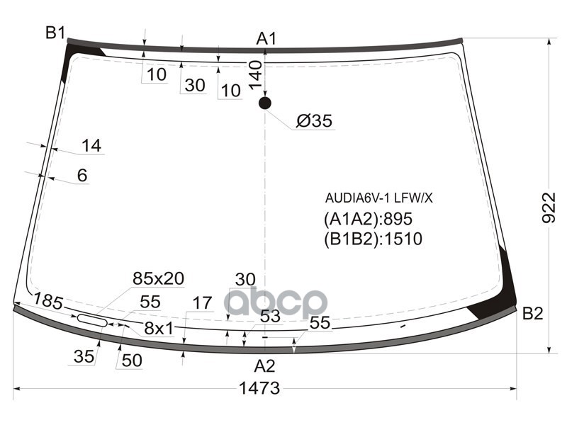 Стекло лобовое (Молдинг) Audi A6 97-05 / A6 allroad quattro 00-05 XYG арт. AUDIA6V-1 LFW/X